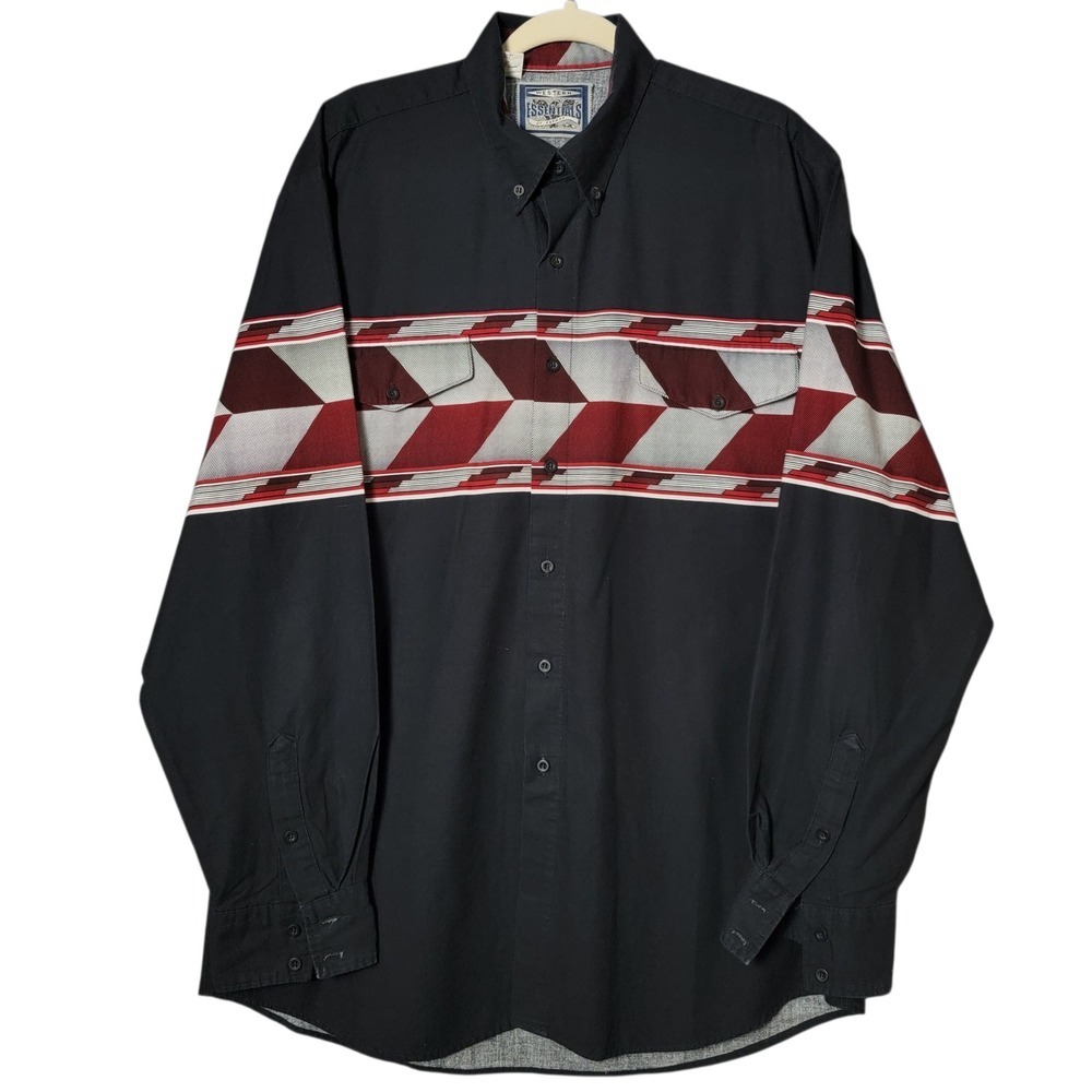 VTG Western Essentials by Karman Black Red Long Sleeve Button Down Shirt XL